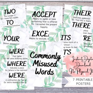 Printable Poster Set, English Posters, Classroom Decor, Grammar Poster, English Teacher, English Classroom, Reading Teacher, Words Poster