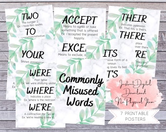 Printable Poster Set, English Posters, Classroom Decor, Grammar Poster, English Teacher, English Classroom, Reading Teacher, Words Poster