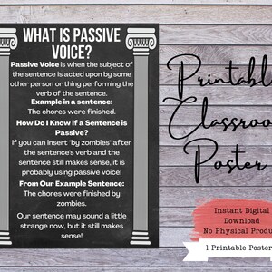 Passive Voice Classroom Poster, English Class Poster, Reading Classroom, Writing Poster, Teacher Poster, Classroom Printables