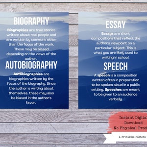 Nonfiction Literary Genres Printable Poster Set, Literary Posters ...
