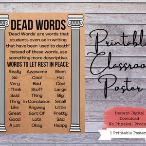 Dead Words in Writing Poster, Essay Writing, Essay Editing, Writing Teacher, English Teacher, English Class Poster, Teacher Poster