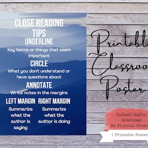 English Classroom Poster, English Teacher, Literature Poster, Reading Poster, Classroom Signs, Classroom Decor, Writing Poster