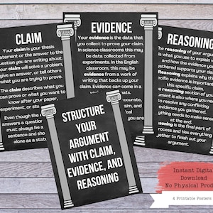 Bewijsmateriaal claimen Redeneren klasposters, posters voor essay schrijven, schrijfleraar, klasposters, printables voor de klas, klasinrichting