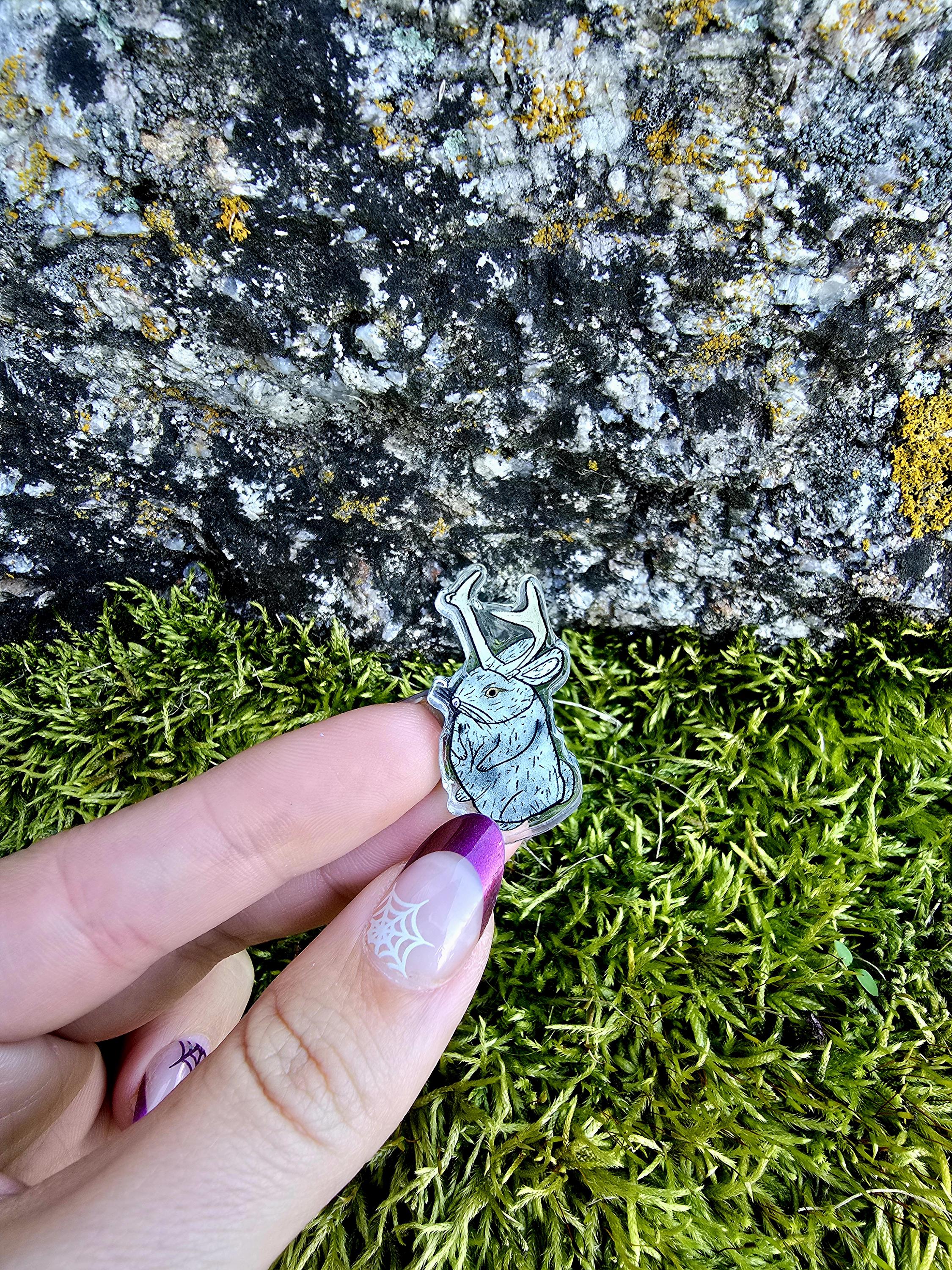 Jackalope Pin, Jackalope Art, Cryptid Witch, Cryptid Buttons, Acrylic ...