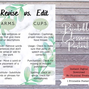 Editing Poster, Writing Poster, Classroom Printable, Classroom Posters ...