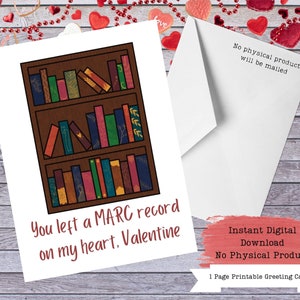 Library Valentine, Book Valentine Card, Valentines for Readers, Reader Gift, Librarian Valentine, Archivist Valentine, Book Nerd Valentines