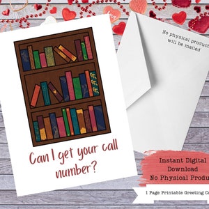Library Valentine, Book Valentine Card, Valentines for Readers, Reader Gift, Librarian Valentine, Archivist Valentine, Book Nerd Valentines