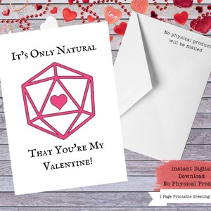 D20 Herz, D20 Geschenk, Printable Valentine, D20 Valentine Card, RPG Geschenke, RPG Valentine Karte, D20 Würfel, Printable Karten, RPG Würfel