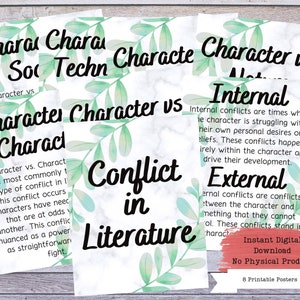 Conflict in Literature Printable Poster Set, Literary Posters, Literature Poster, Literature Teacher, ELA Classroom Decor