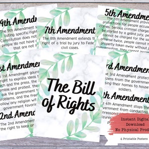 Bill of Rights Printable Poster Set, US Constitution Wall Art, US Amendments, US Government, Government Teacher, Government Poster