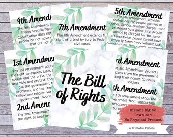 Bill of Rights Printable Poster Set, US Constitution Wall Art, US Amendments, US Government, Government Teacher, Government Poster