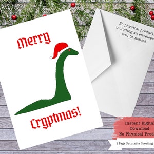Merry Cryptmas, Loch Ness Monster, Loch Ness Christmas, Nessie Christmas, Nessie Gift, Printable Cards, Cryptid Christmas, Cryptid Cards