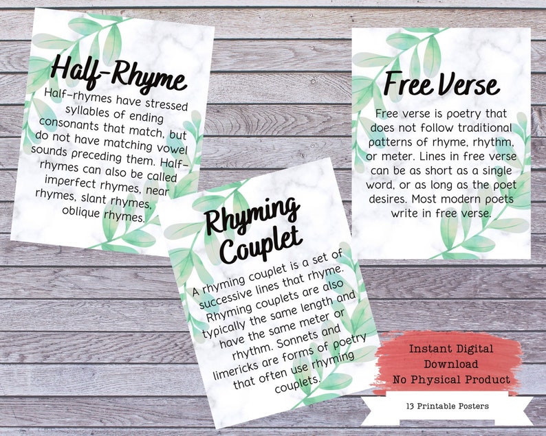 Poetry Terms Printable Poster Set Literary Devices - Etsy