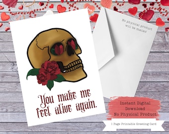 Afdrukbare Emo Valentijnsdag kaart, schedel Valentijnskaart, schedel kaart, Goth Valentijnsdag kaart, afdrukbare gotische Valentijn, donkere Valentijn