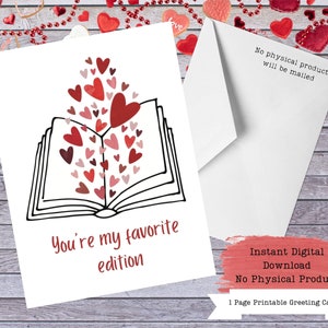 Book Valentine Card, Valentines for Readers, Reader Gift, Library Valentine, Librarian Valentine, Archivist Valentine, Book Nerd Valentines