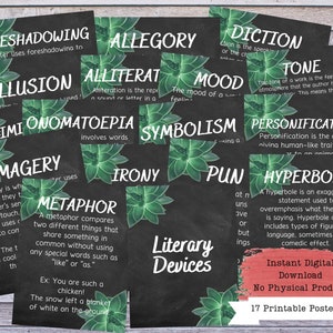 Printable Poster Set, Literary Posters, Literary Devices, Literature Poster, High School English, Literature Teacher, English Classroom