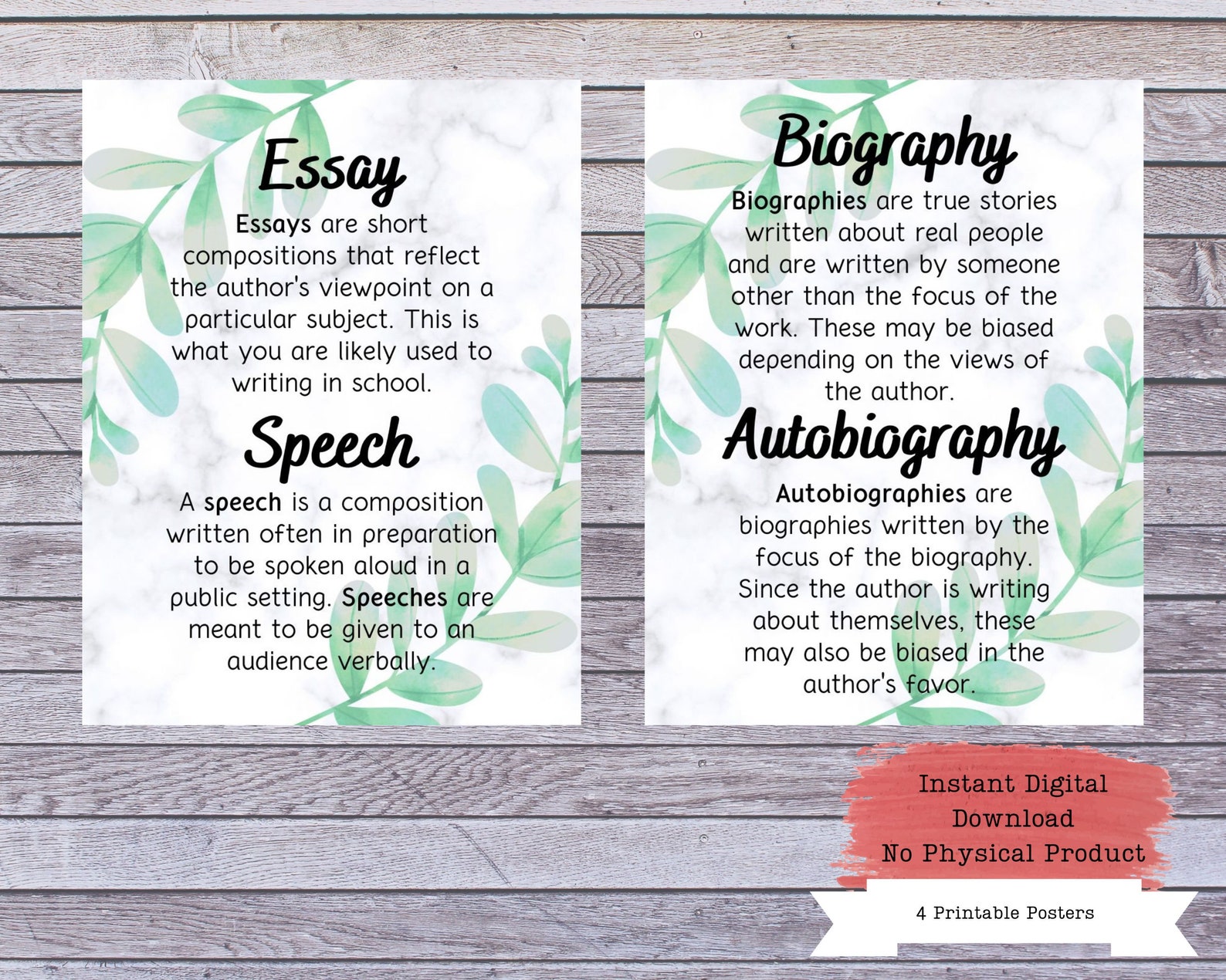Nonfiction Literary Genres Printable Poster Set Literary | Etsy