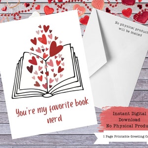 Book Valentine Card, Valentines for Readers, Reader Gift, Library Valentine, Librarian Valentine, Archivist Valentine, Book Nerd Valentines