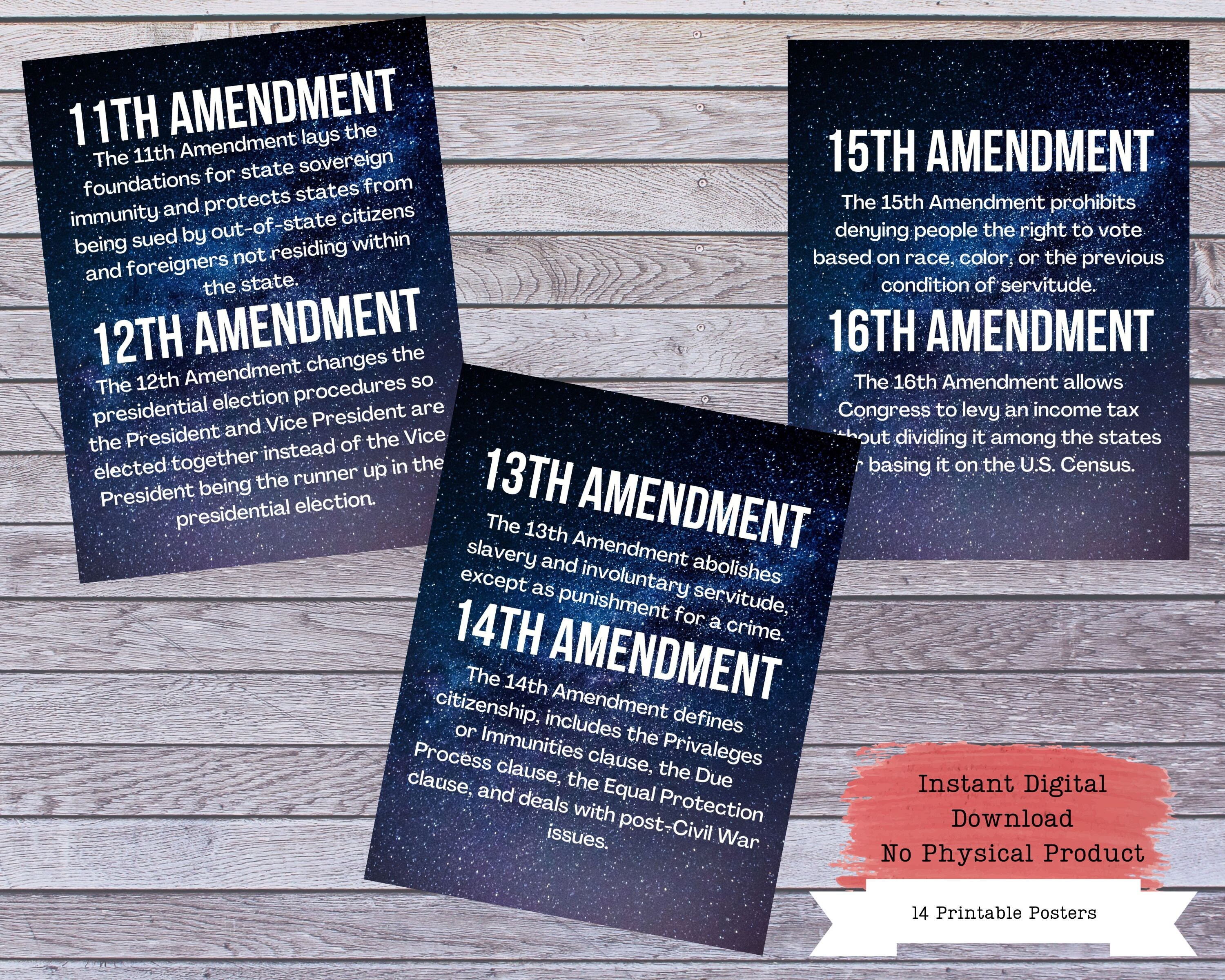 US Amendments Printable Poster Set, US Constitution Wall Art, Bill of ...