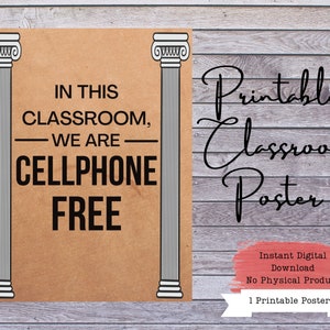 Cellphone Free Classroom Poster, Phone Free Class, No Phones Classroom Sign, No Phones Sign, Teacher Posters, Classroom Printable