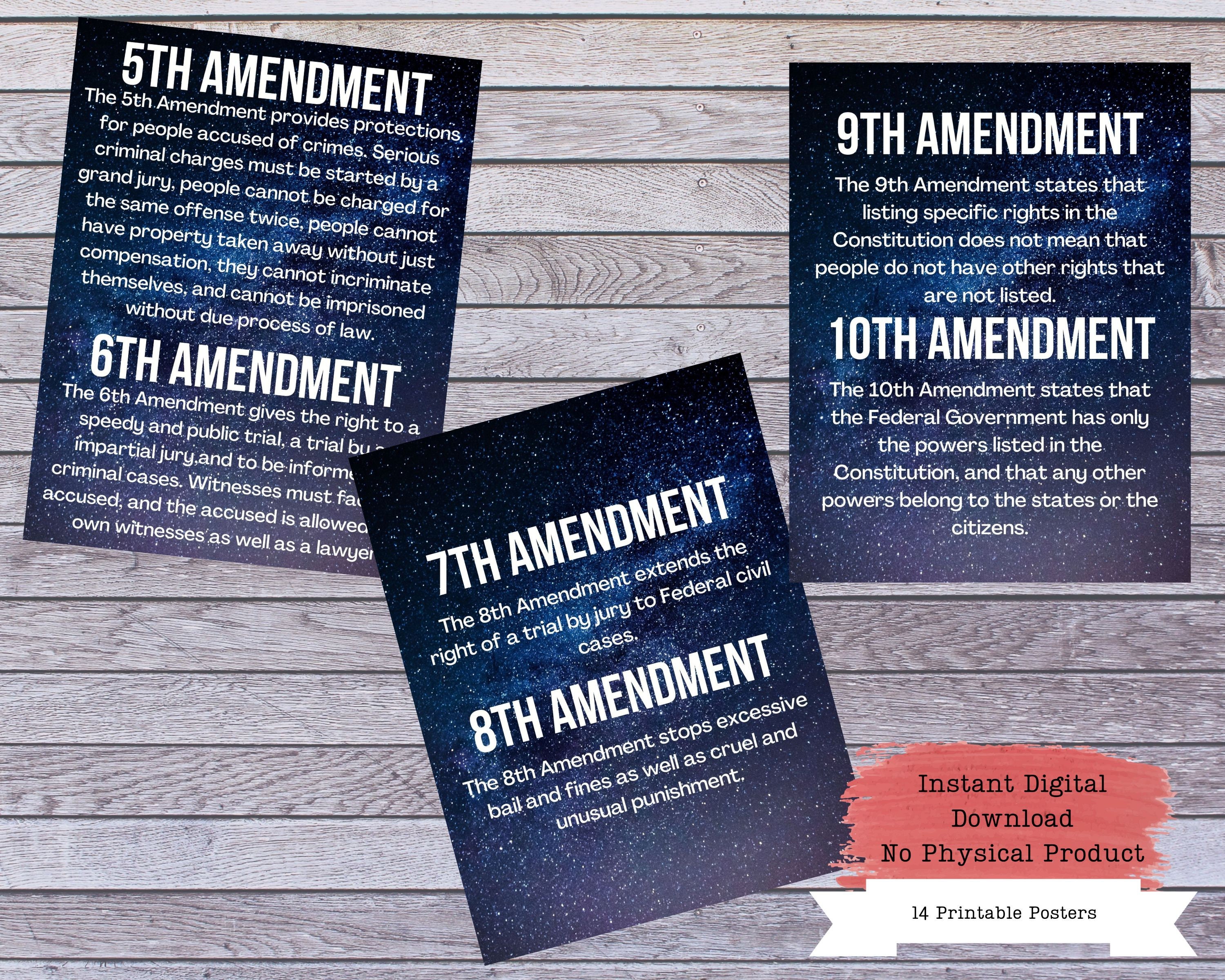 US Amendments Printable Poster Set, US Constitution Wall Art, Bill of ...