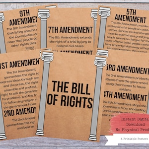 Bill of Rightes druckbares Poster-Set, US-Verfassung, Wandkunst, US-Änderungen, US-Regierung, Regierungslehrer, Regierungsposter