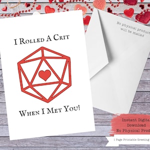 W20 Herz, RPG Valentine, Lustiger Valentinstag, druckbare Valentinskarte, druckbare Karten, RPG-Würfel, W20-Valentinskarte, W20-Geschenk, RPG-Geschenke, W20-Würfel