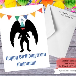 Mottenmann, Cryptid Birthday, Cryptid Cards, druckbare Karten, Cryptid Gift, Cryptid Art, Cryptid Core, Cryptid Hunter, Weird Cards