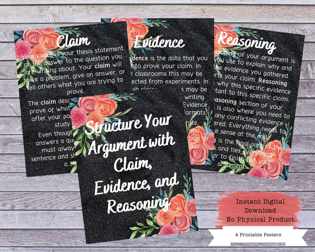 Claim Evidence Reasoning Classroom Posters, Essay Writing Posters ...