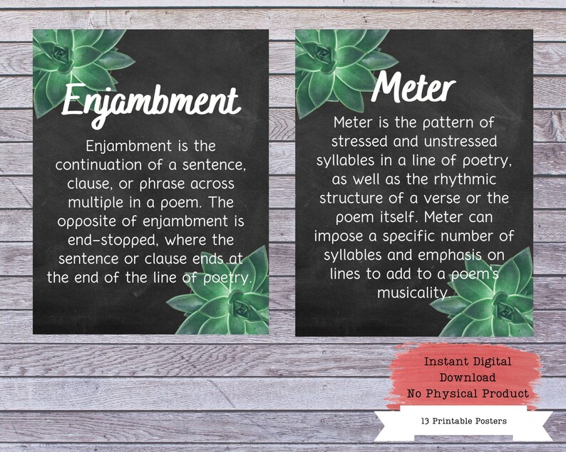 Poetry Terms Printable Poster Set Literary Devices | Etsy