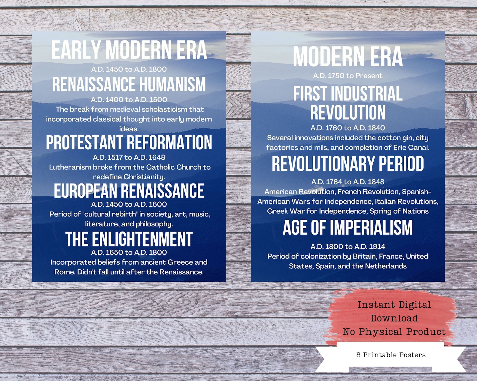 Historical Eras Printable Posters History Timeline World Etsy