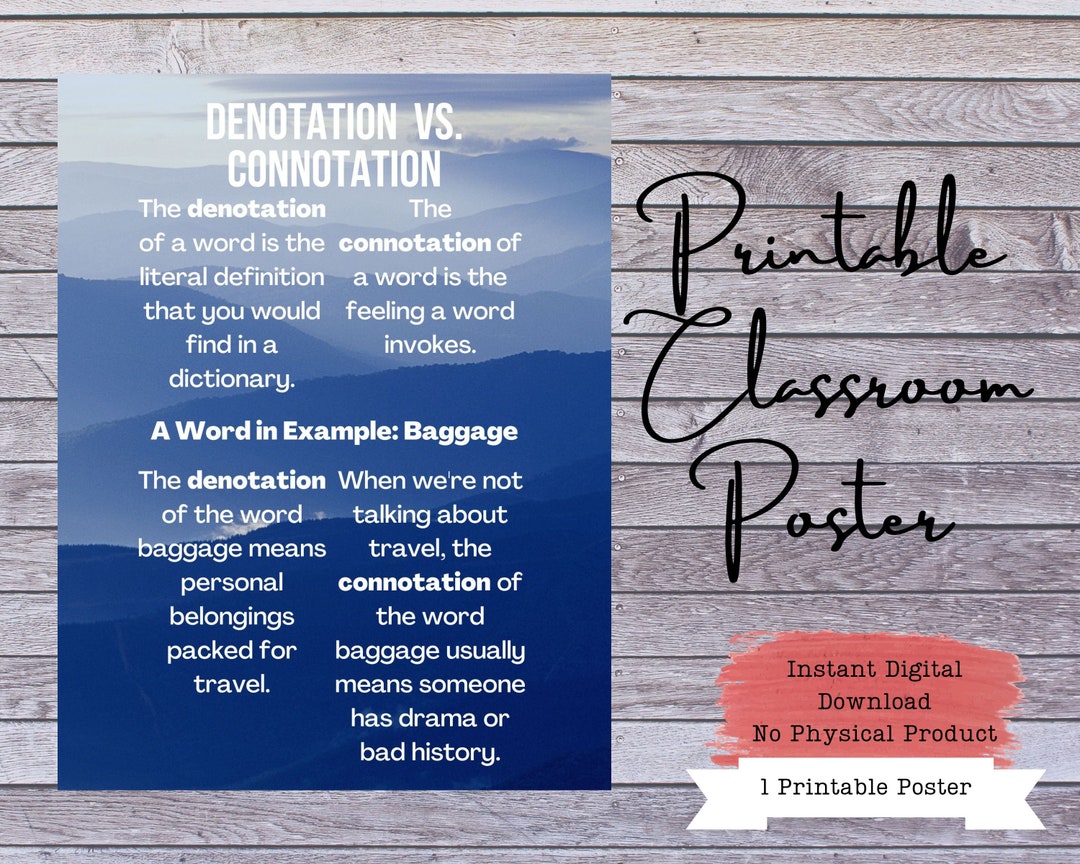 Connotation Vs Denotation Classroom Poster English Class Poster Connotation Vs Denotation Classroom Poster English Class Poster