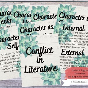 Conflict in Literature Printable Poster Set, Literary Posters, Literature Poster, Literature Teacher, ELA Classroom Decor
