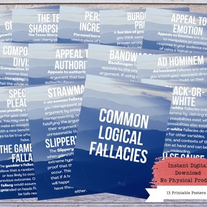 Logical Fallacies Printable Poster Set, Fallacies Posters, Debate Coach, Debate Posters, Public Speaking Posters, Writing Teacher