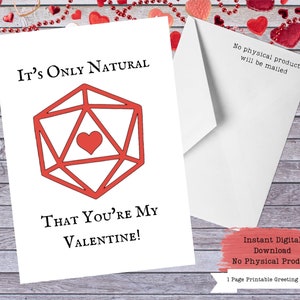W20 Herz, RPG Geschenke, RPG Valentine, Lustiger Valentinstag, W20 Geschenk, druckbare Valentinskarte, W20 Valentinskarte, W20 Würfel, druckbare Karten, RPG Würfel
