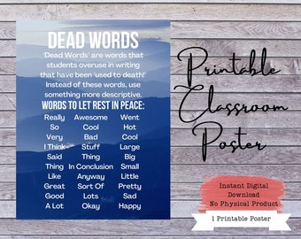 Dead Words in Writing Poster, Essay Writing, Essay Editing, Writing Teacher, English Teacher, English Class Poster, Teacher Poster