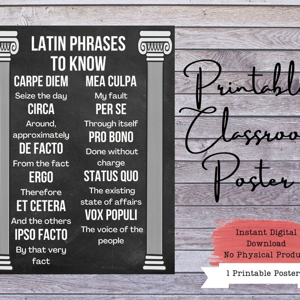 Latin Phrases, Latin Poster, Classroom Posters, Classroom Signs, Classroom Decor, Latin Classroom, Latin Charts, Latin Language