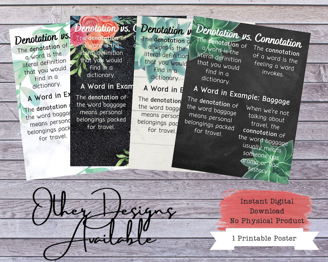Connotation Vs. Denotation Classroom Poster English Class - Etsy