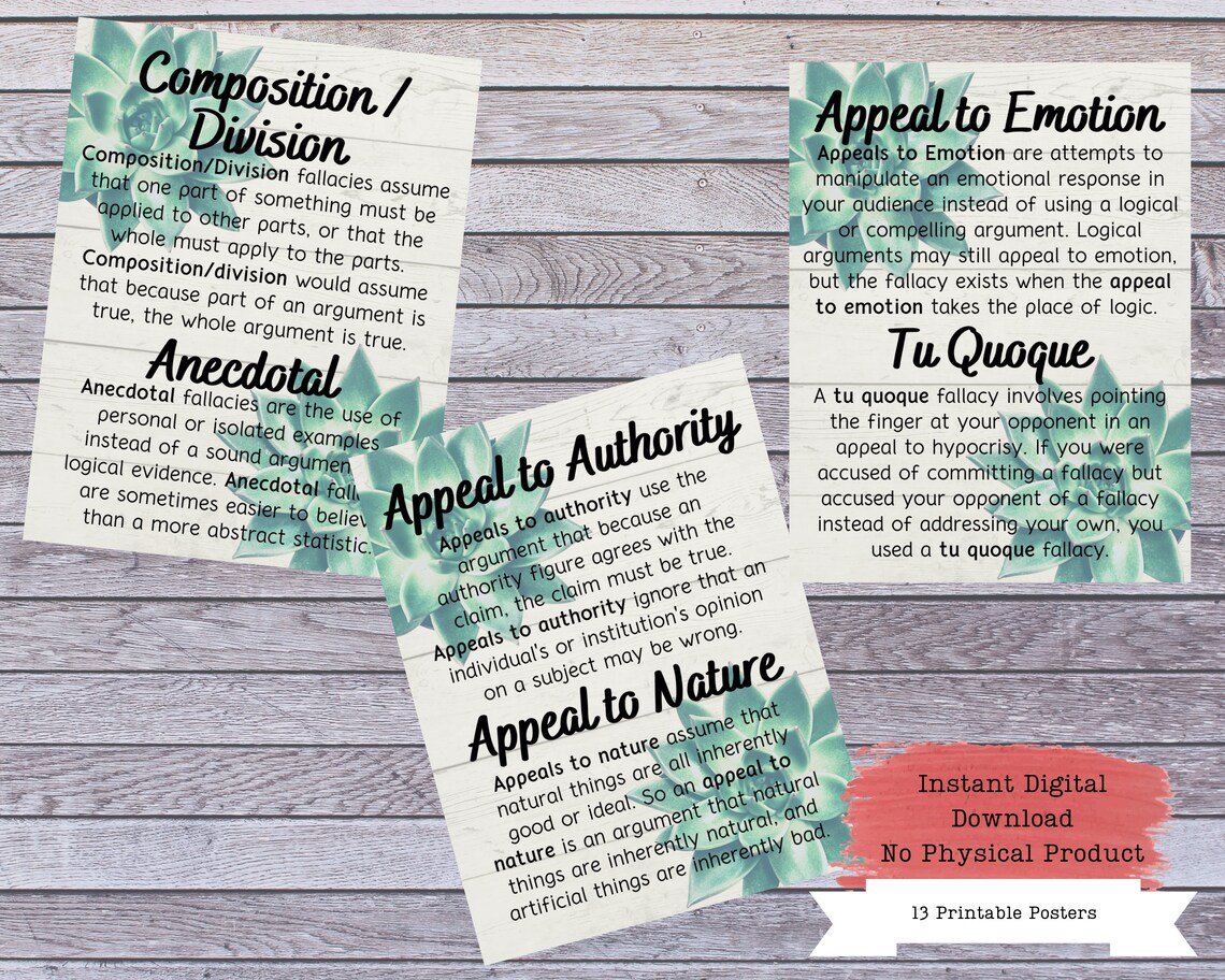 Logical Fallacies Printable Poster Set Fallacies Posters | Etsy