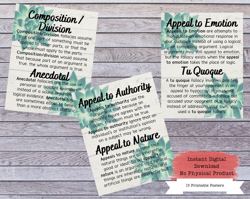 Logical Fallacies Printable Poster Set Fallacies Posters | Etsy