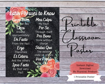 Latin Phrases, Latin Poster, Classroom Posters, Classroom Signs, Classroom Decor, Latin Classroom, Latin Charts, Latin Language