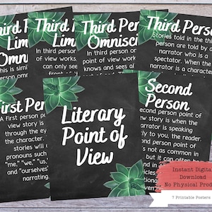 Literary Point of View Printable Poster Set, Literature Poster, High School English, Literary Terms, ELA Classroom Decor, Literary Devices