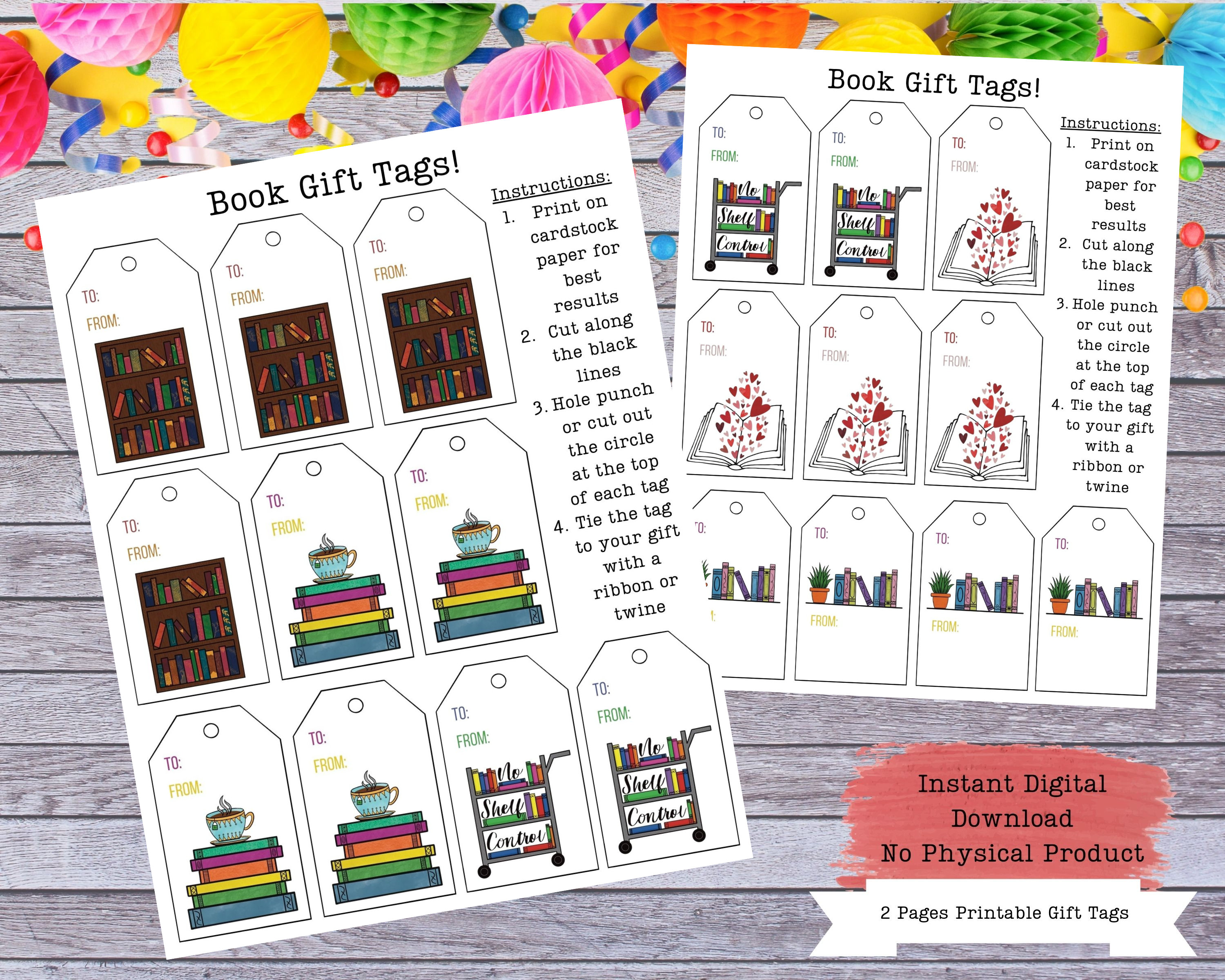 Printable Book Gift Tags, Bibliophile Gift Tags, Bookshelf Gift Label ...
