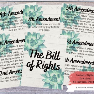 Bill of Rightes druckbares Poster-Set, US-Verfassung, Wandkunst, US-Änderungen, US-Regierung, Regierungslehrer, Regierungsposter