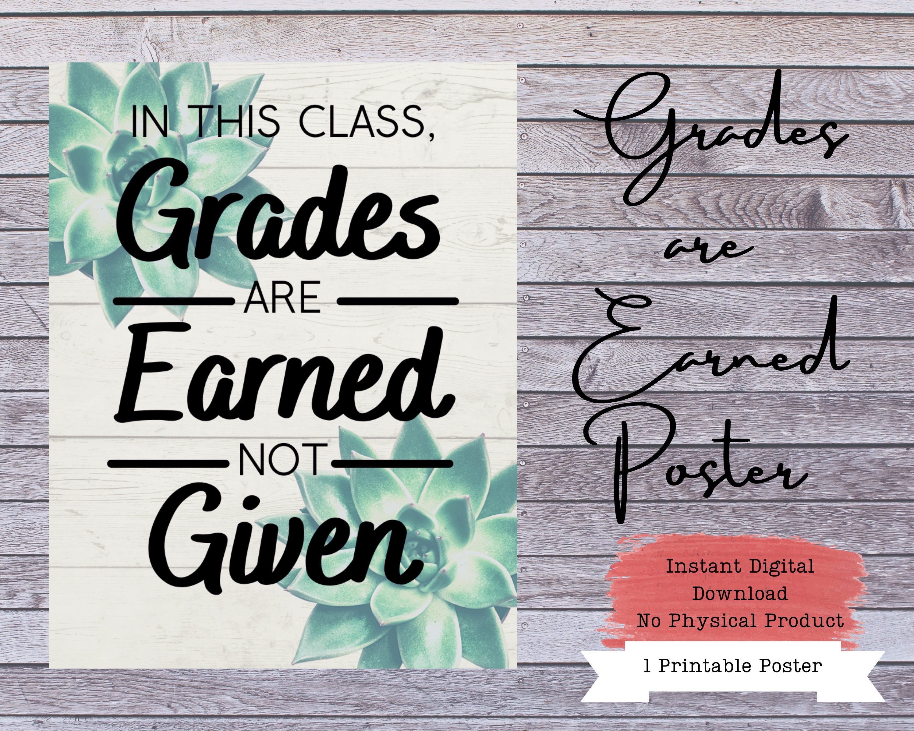 Grades Are Earned Classroom Poster, Teacher Poster, Classroom Decor ...