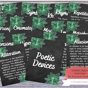 Poetry Printable Poster Set, Literary Devices, Literature Poster, High School English, Literature Teacher, English Classroom