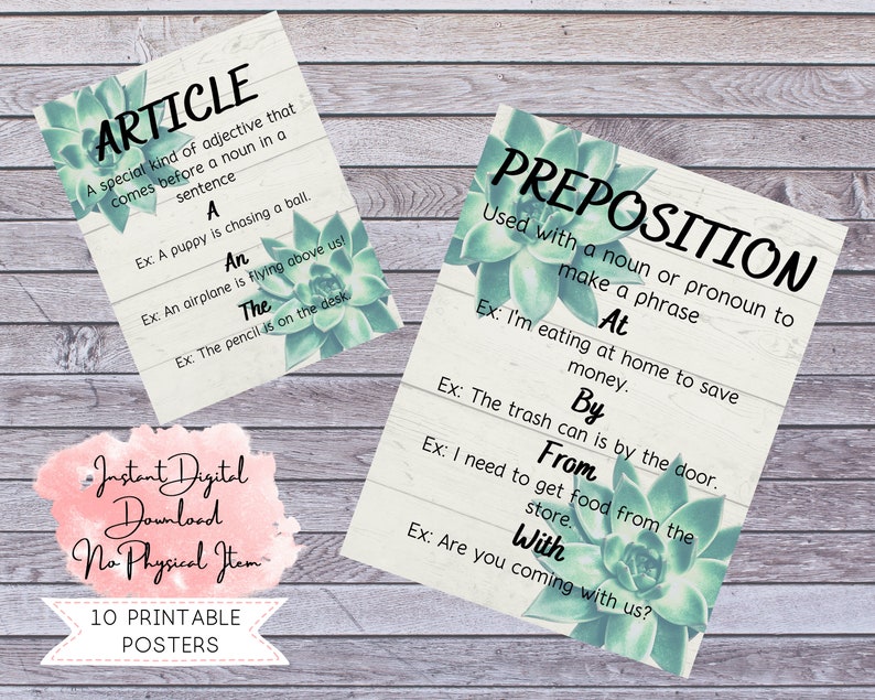 Printable Poster Set, Parts of Speech Poster, Printable ELA Poster ...