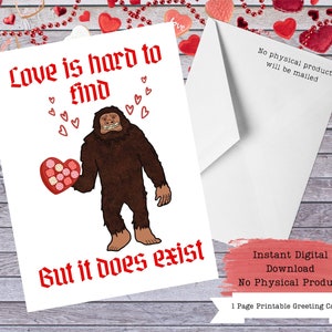 Tarjeta Bigfoot, San Valentín Cryptid, Tarjetas Raras, San Valentín Imprimible, Regalos Bigfoot, Bigfoot Imprimible, Tarjetas Imprimibles, Tarjetas Cryptid