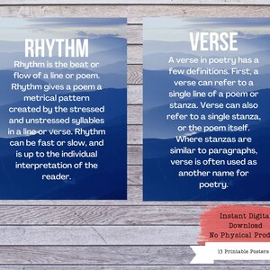 Poetry Terms Printable Poster Set, Literary Devices, Literature Poster ...