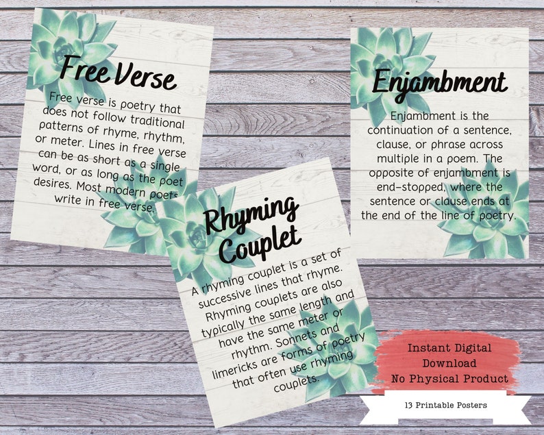 Poetry Terms Printable Poster Set, Literary Devices, Literature Poster ...